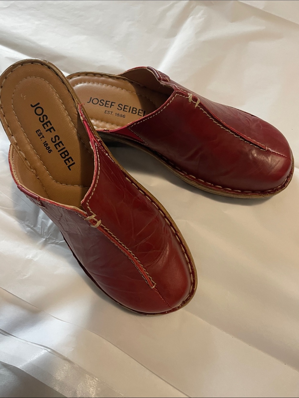 Josef Seibel Red Leather Slip-On Mules - never worn!